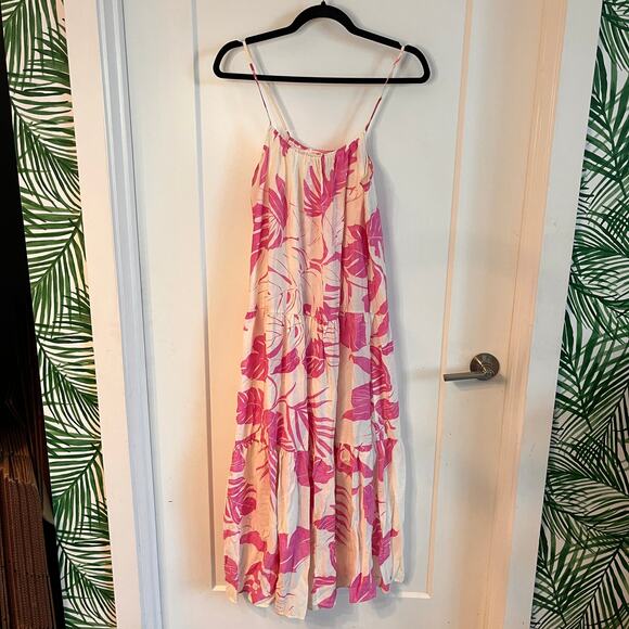 Mango Pink Floral Maxi Dress Spaghetti Straps Sz 6 Resortwear Vacation - Picture 5 of 13